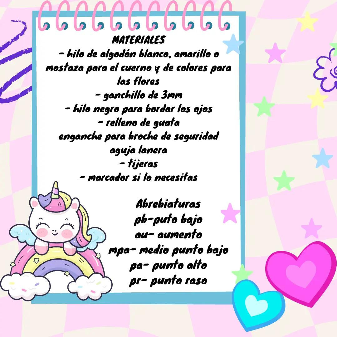 Patrón de crochet para amigurumi unicornio blanco con cuerno amarillo y flores