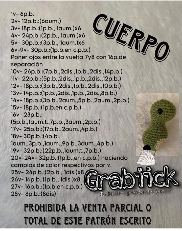 Patrón de Crochet para Bebé Dinosaurio Verde y Marrón