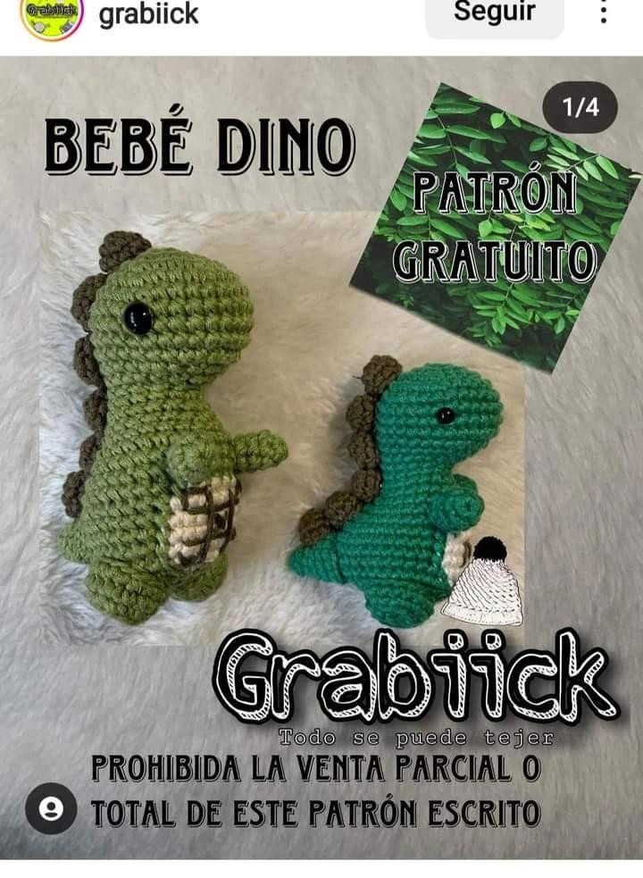 Patrón de Crochet para Bebé Dinosaurio Verde y Marrón
