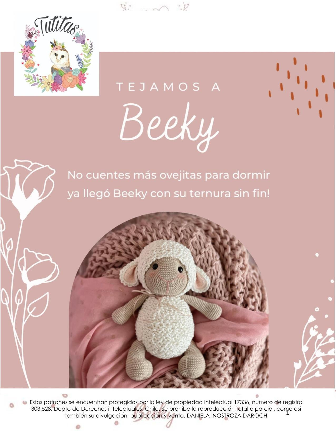 Patrón de crochet para Beeky la oveja amigurumi con instrucciones paso a paso