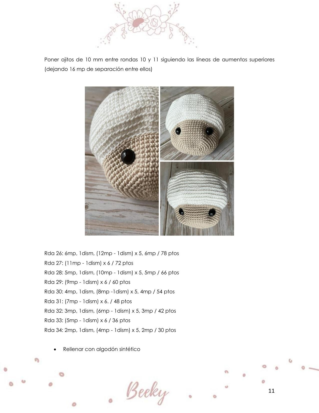 Patrón de crochet para Beeky la oveja amigurumi con instrucciones paso a paso