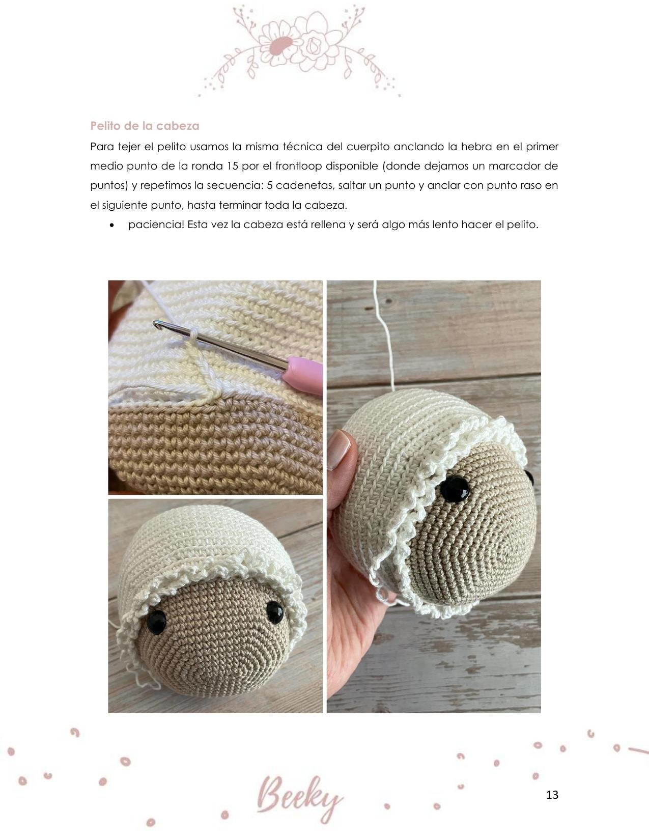 Patrón de crochet para Beeky la oveja amigurumi con instrucciones paso a paso