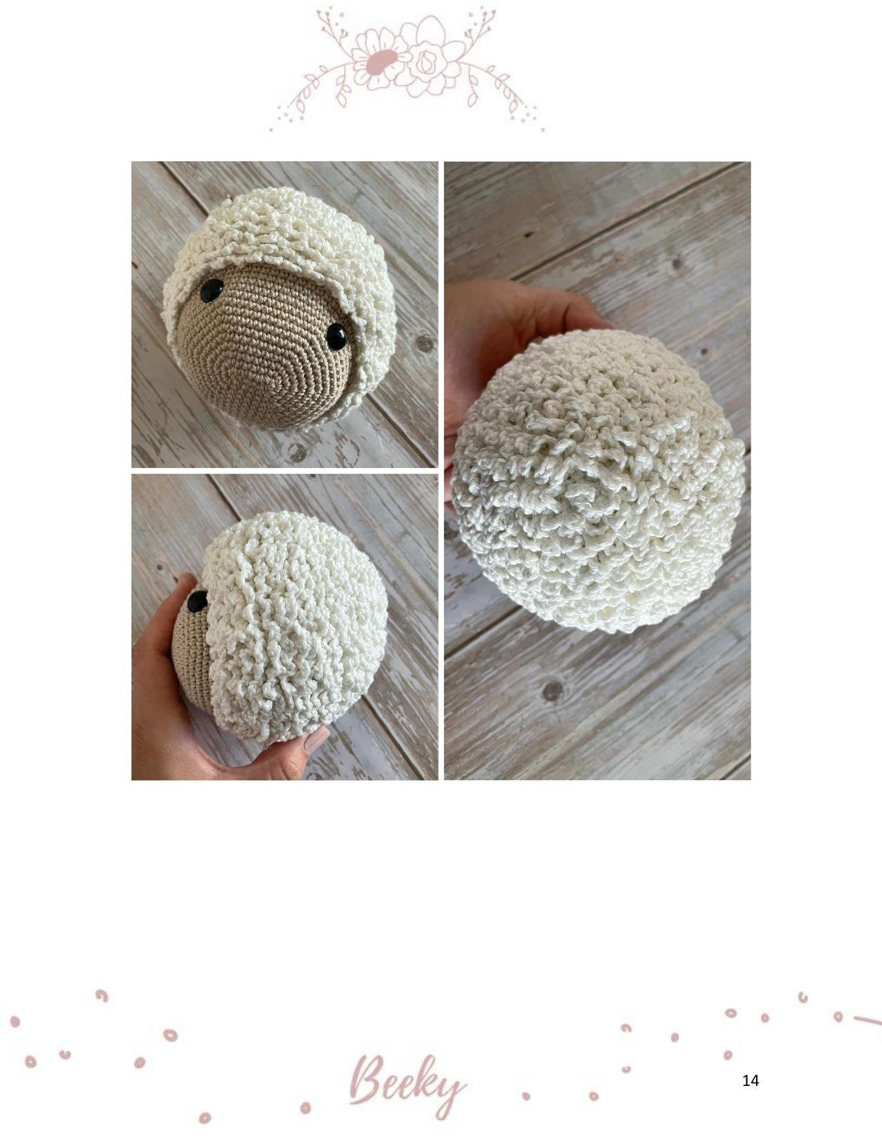 Patrón de crochet para Beeky la oveja amigurumi con instrucciones paso a paso