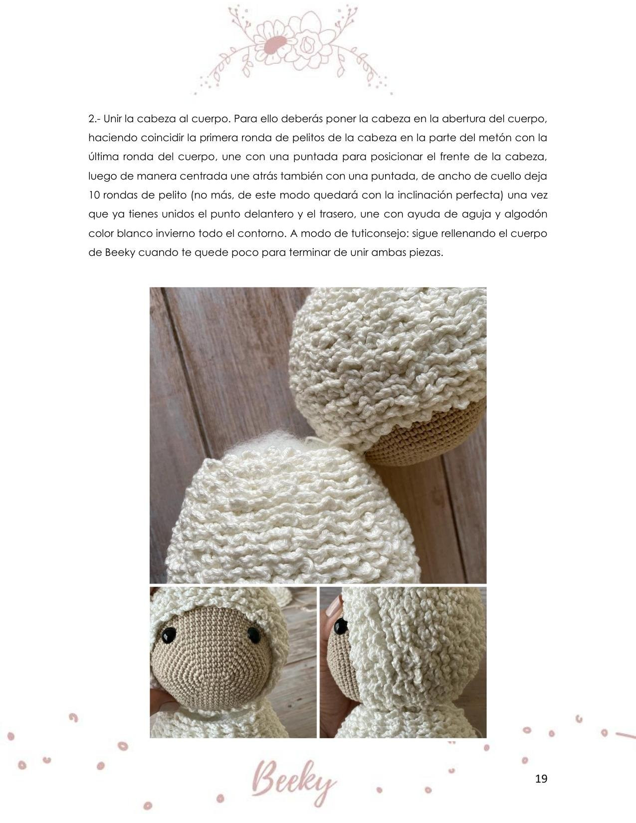 Patrón de crochet para Beeky la oveja amigurumi con instrucciones paso a paso