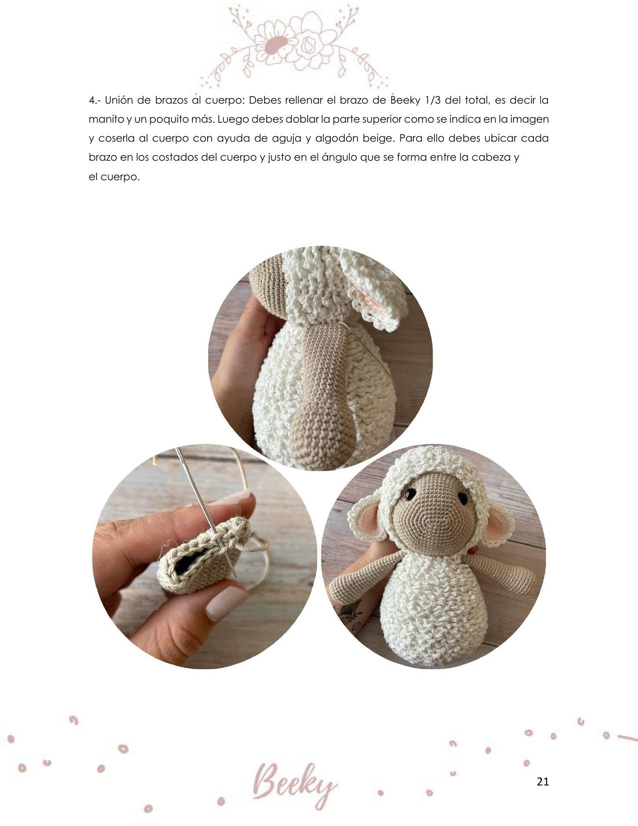 Patrón de crochet para Beeky la oveja amigurumi con instrucciones paso a paso