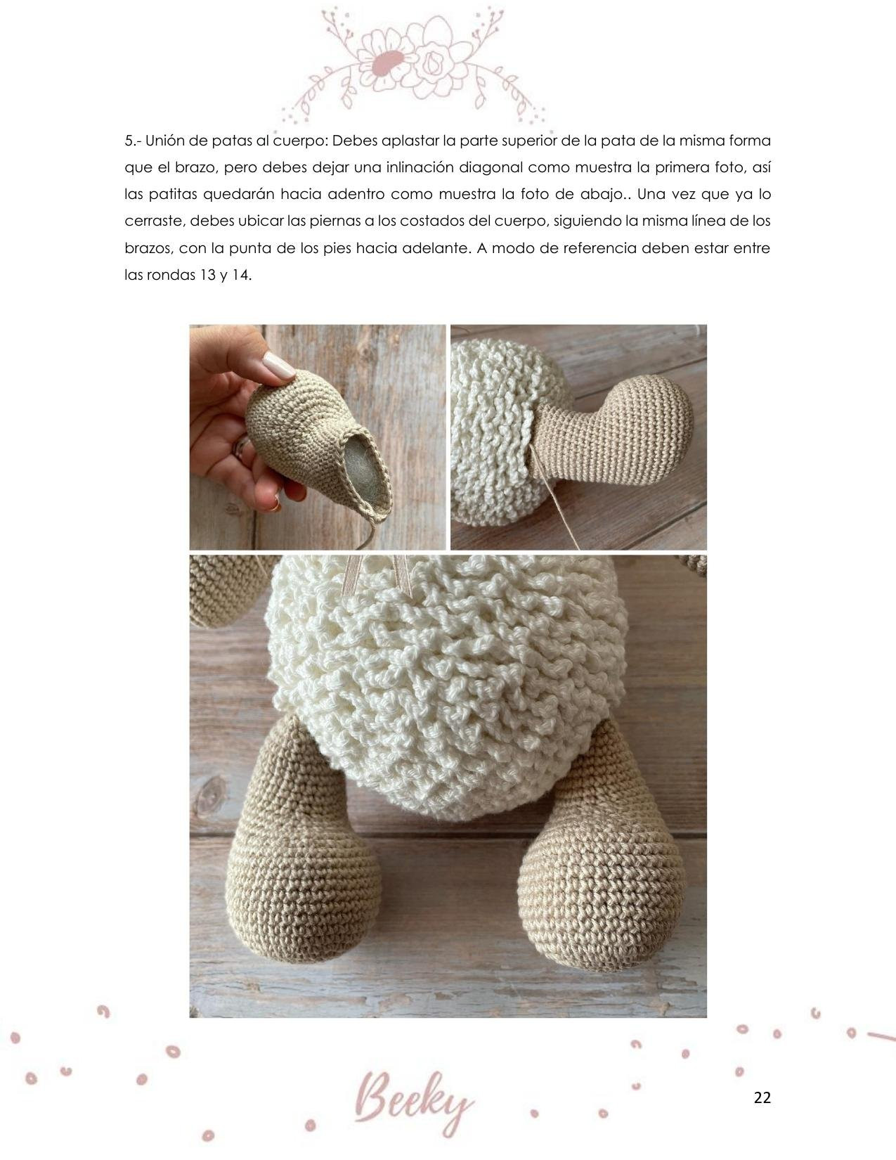 Patrón de crochet para Beeky la oveja amigurumi con instrucciones paso a paso
