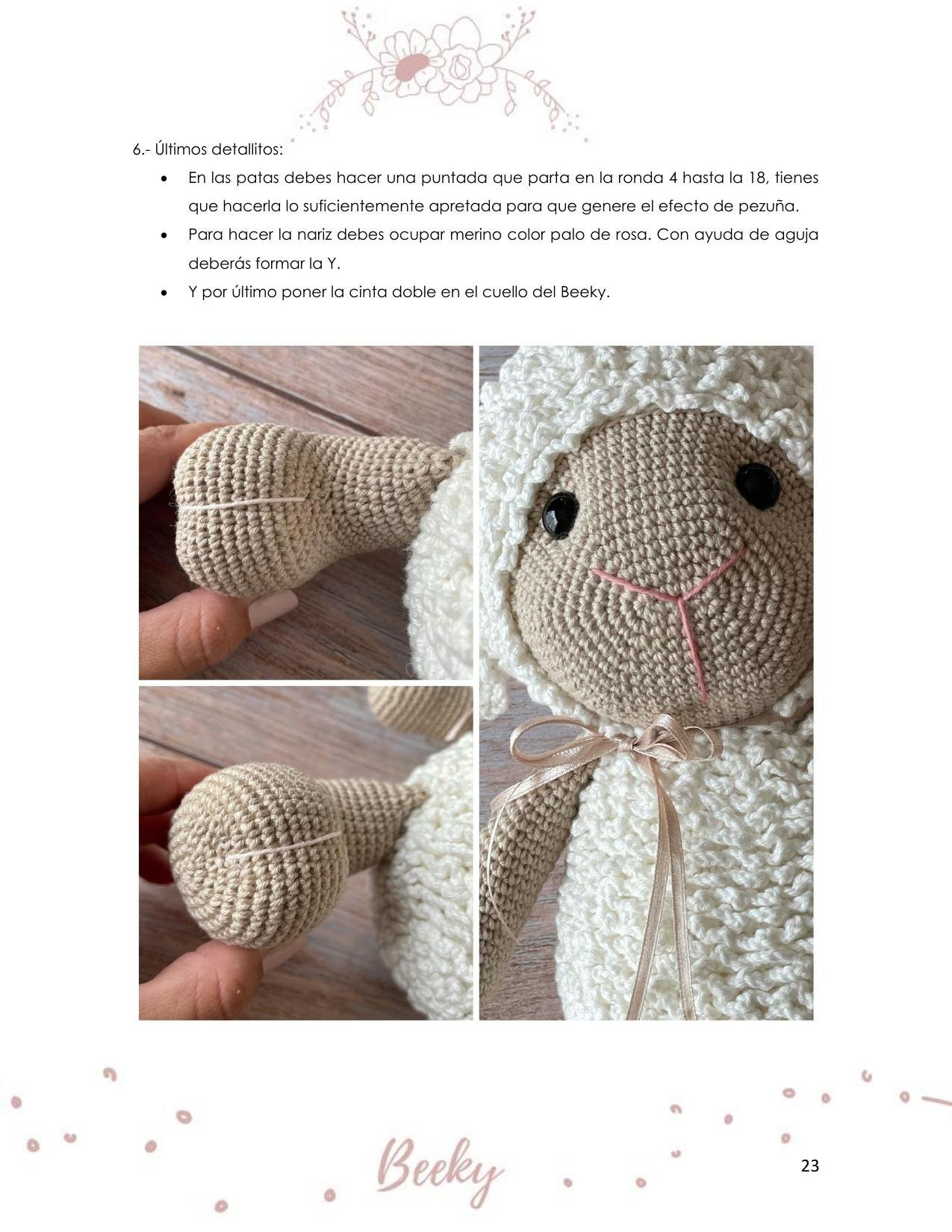 Patrón de crochet para Beeky la oveja amigurumi con instrucciones paso a paso