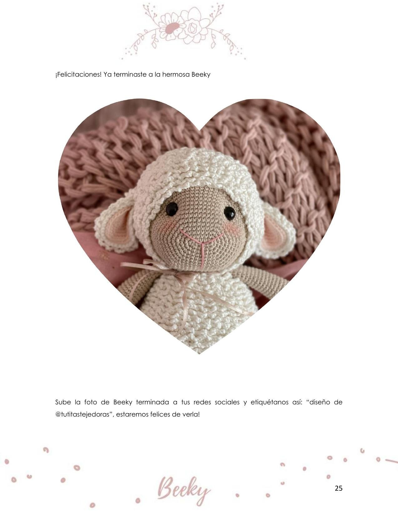 Patrón de crochet para Beeky la oveja amigurumi con instrucciones paso a paso