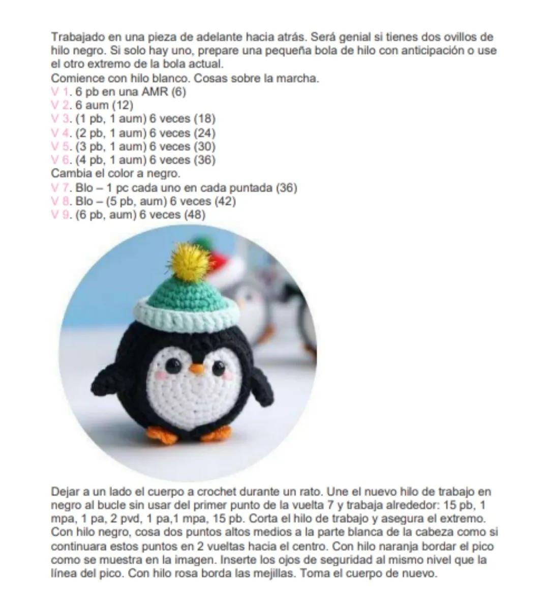 Patrón de Crochet para Pingüino Amigurumi con Sombrero