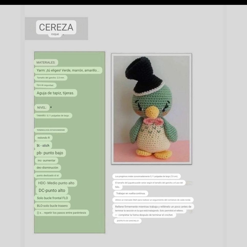 Patrón de crochet Pingüino Amigurumi Cereza