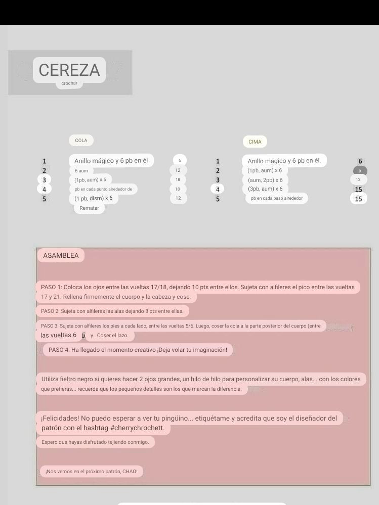 Patrón de crochet Pingüino Amigurumi Cereza