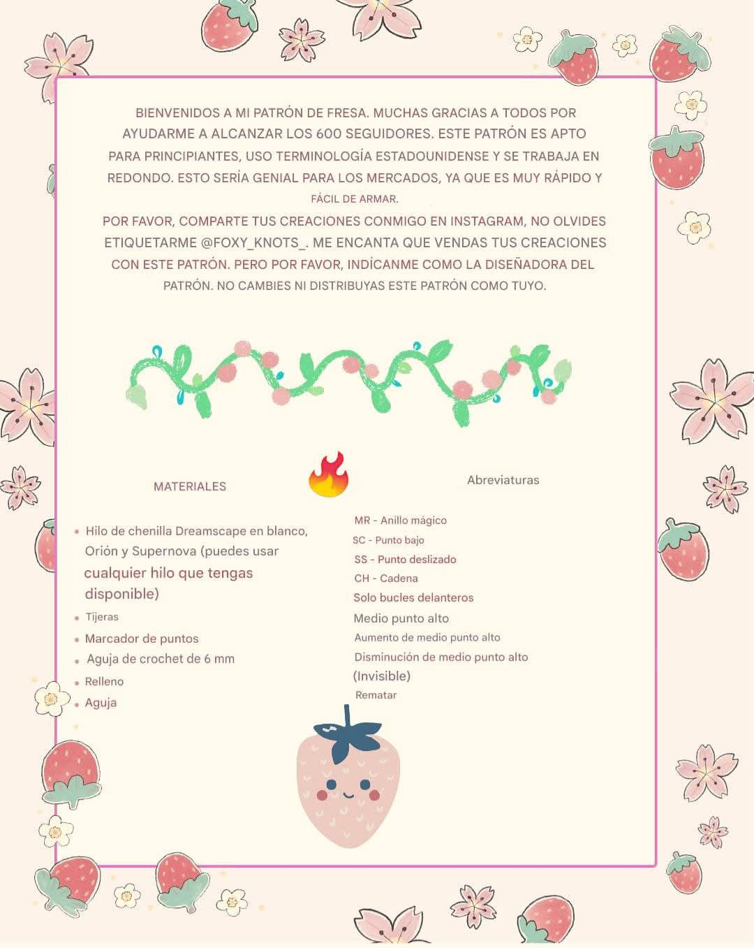 Patrón de Fresa Gratis de Foxy Knots - Crochet Amigurumi