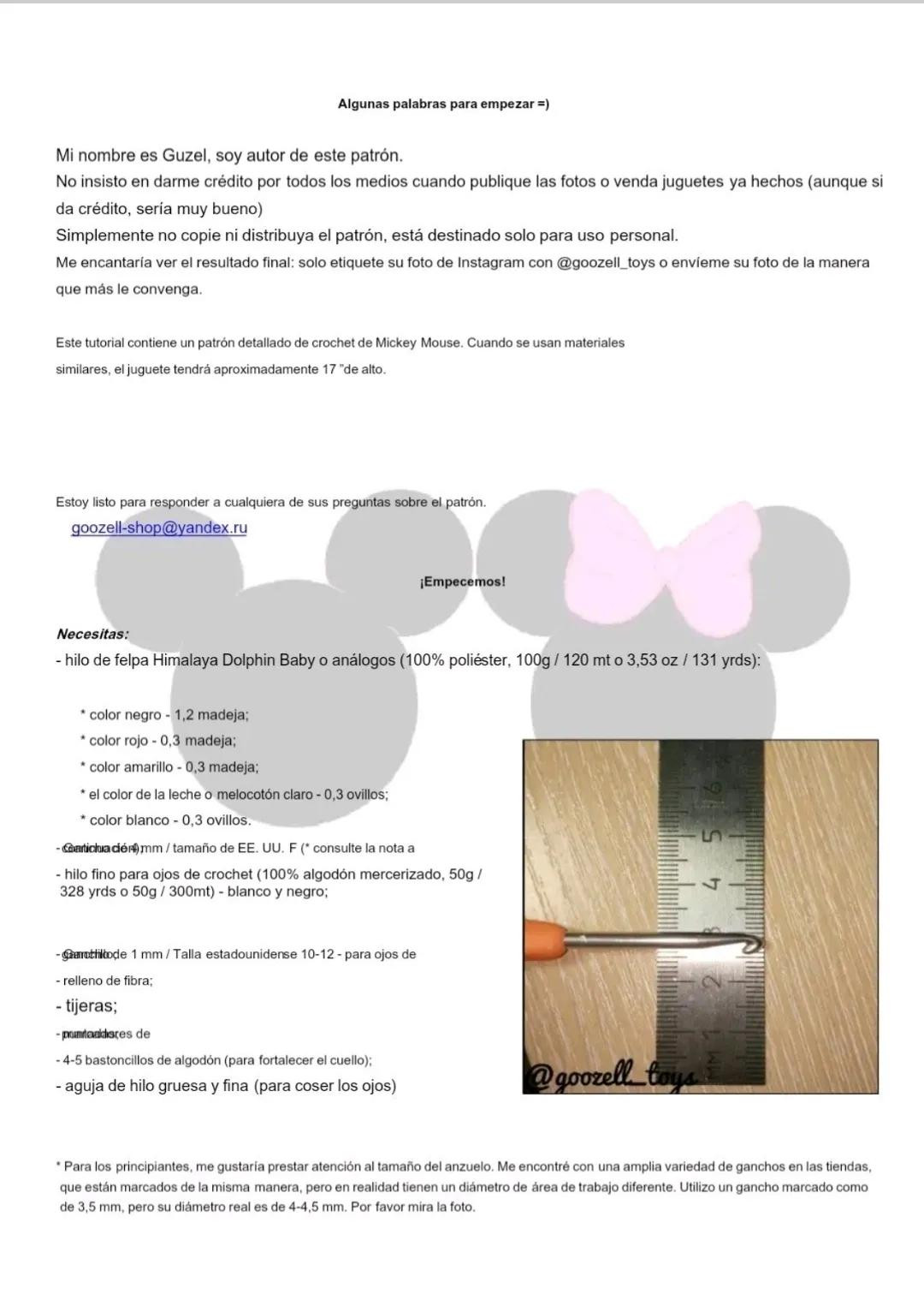 Patrón de ganchillo Amigurumi Mickey Mouse con instrucciones paso a paso