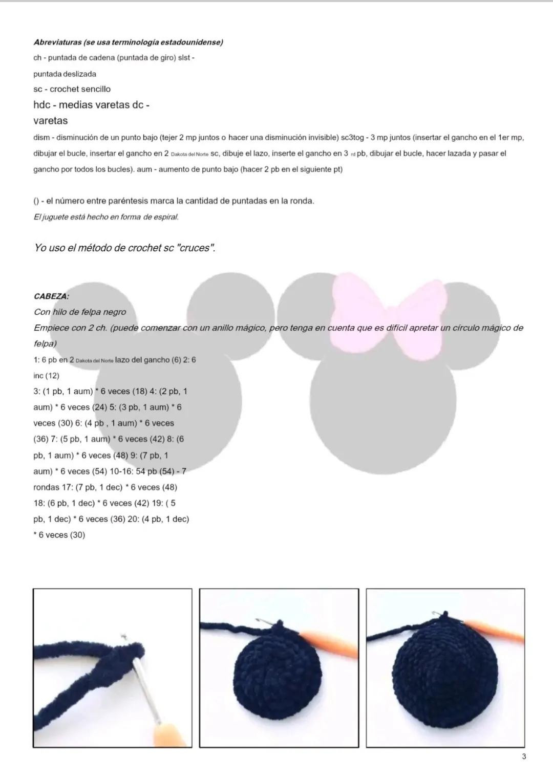 Patrón de ganchillo Amigurumi Mickey Mouse con instrucciones paso a paso