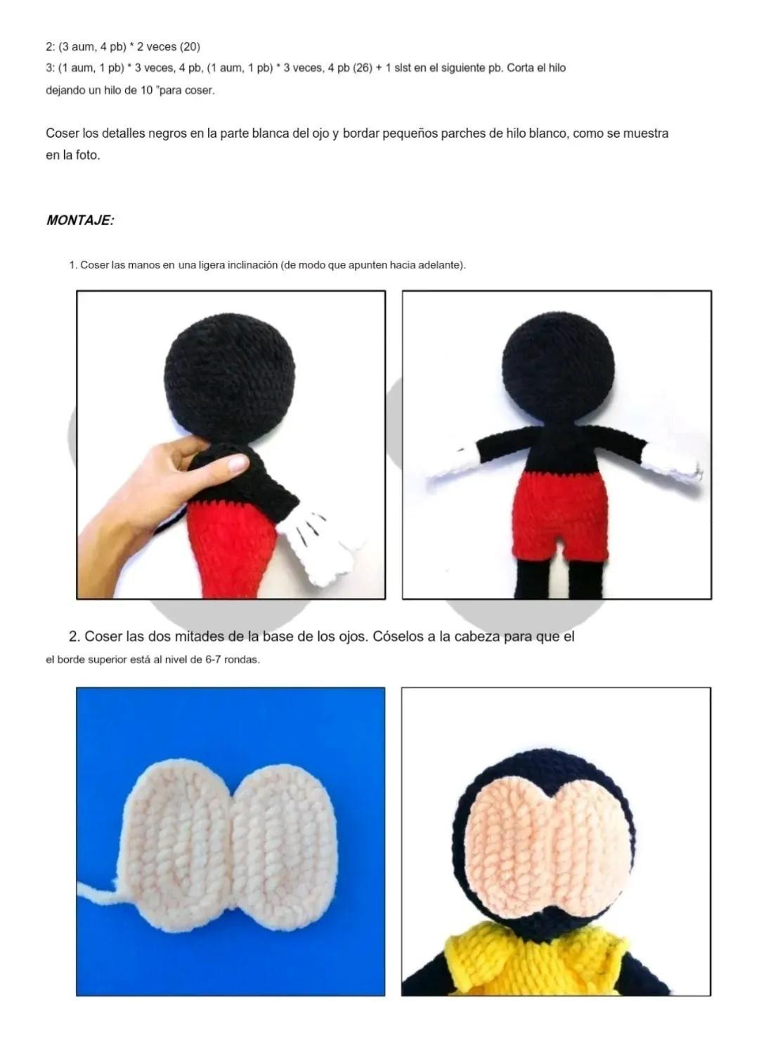 Patrón de ganchillo Amigurumi Mickey Mouse con instrucciones paso a paso
