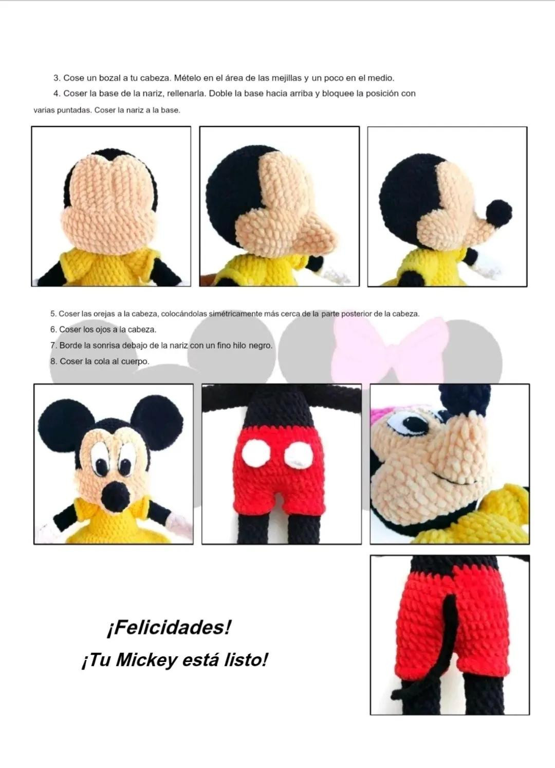 Patrón de ganchillo Amigurumi Mickey Mouse con instrucciones paso a paso