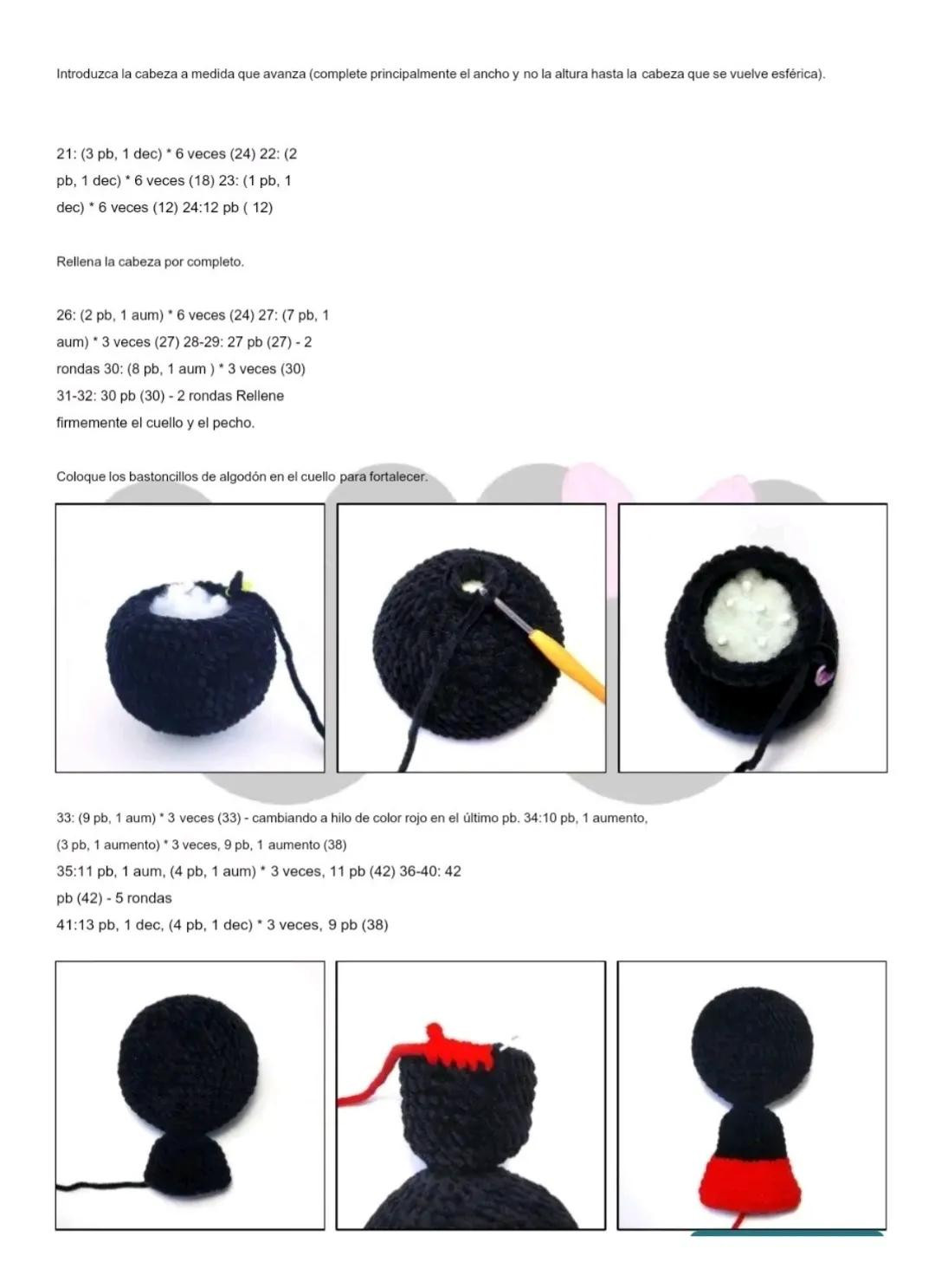 Patrón de ganchillo Amigurumi Mickey Mouse con instrucciones paso a paso