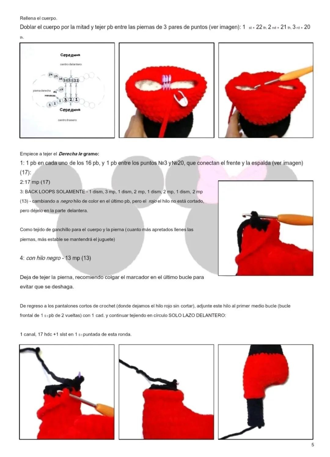 Patrón de ganchillo Amigurumi Mickey Mouse con instrucciones paso a paso