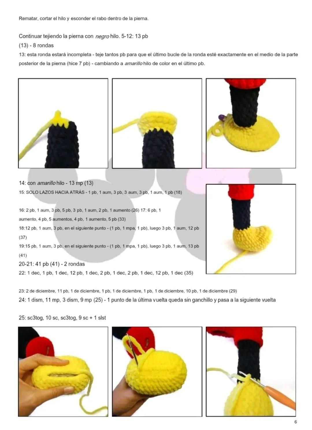 Patrón de ganchillo Amigurumi Mickey Mouse con instrucciones paso a paso