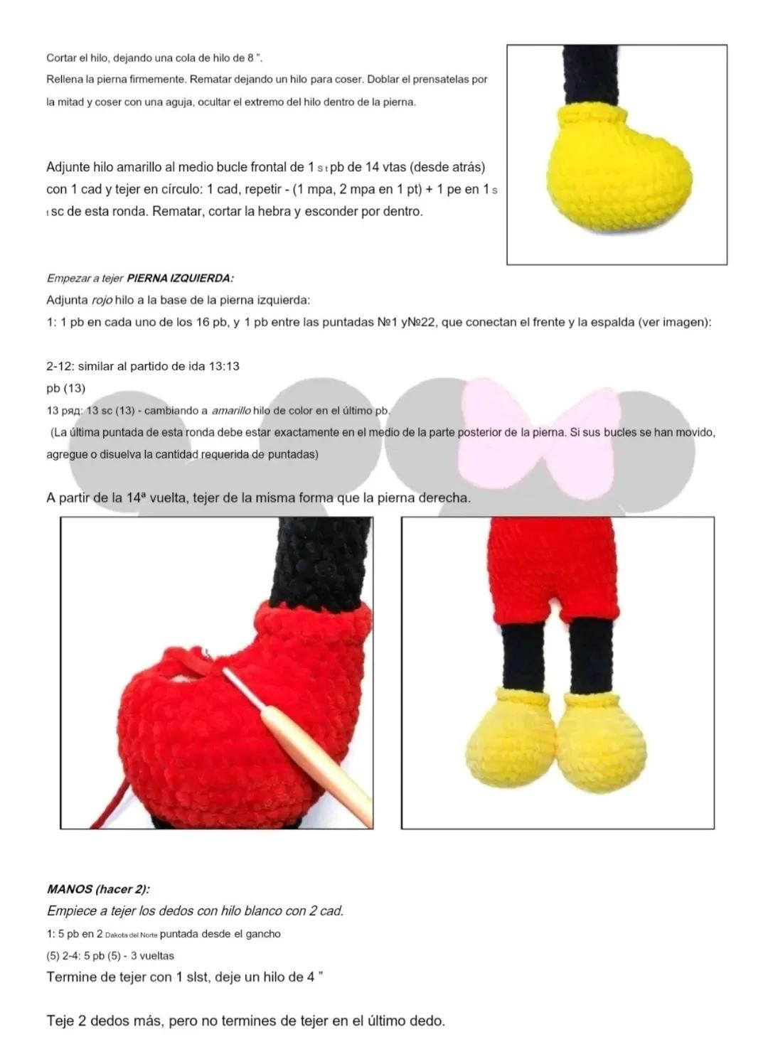 Patrón de ganchillo Amigurumi Mickey Mouse con instrucciones paso a paso