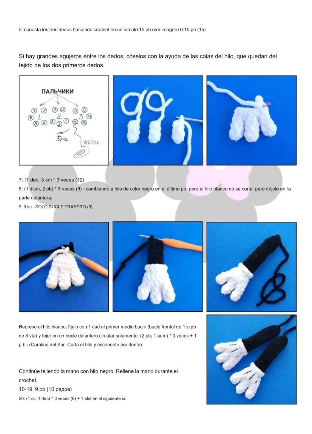 Patrón de ganchillo Amigurumi Mickey Mouse con instrucciones paso a paso