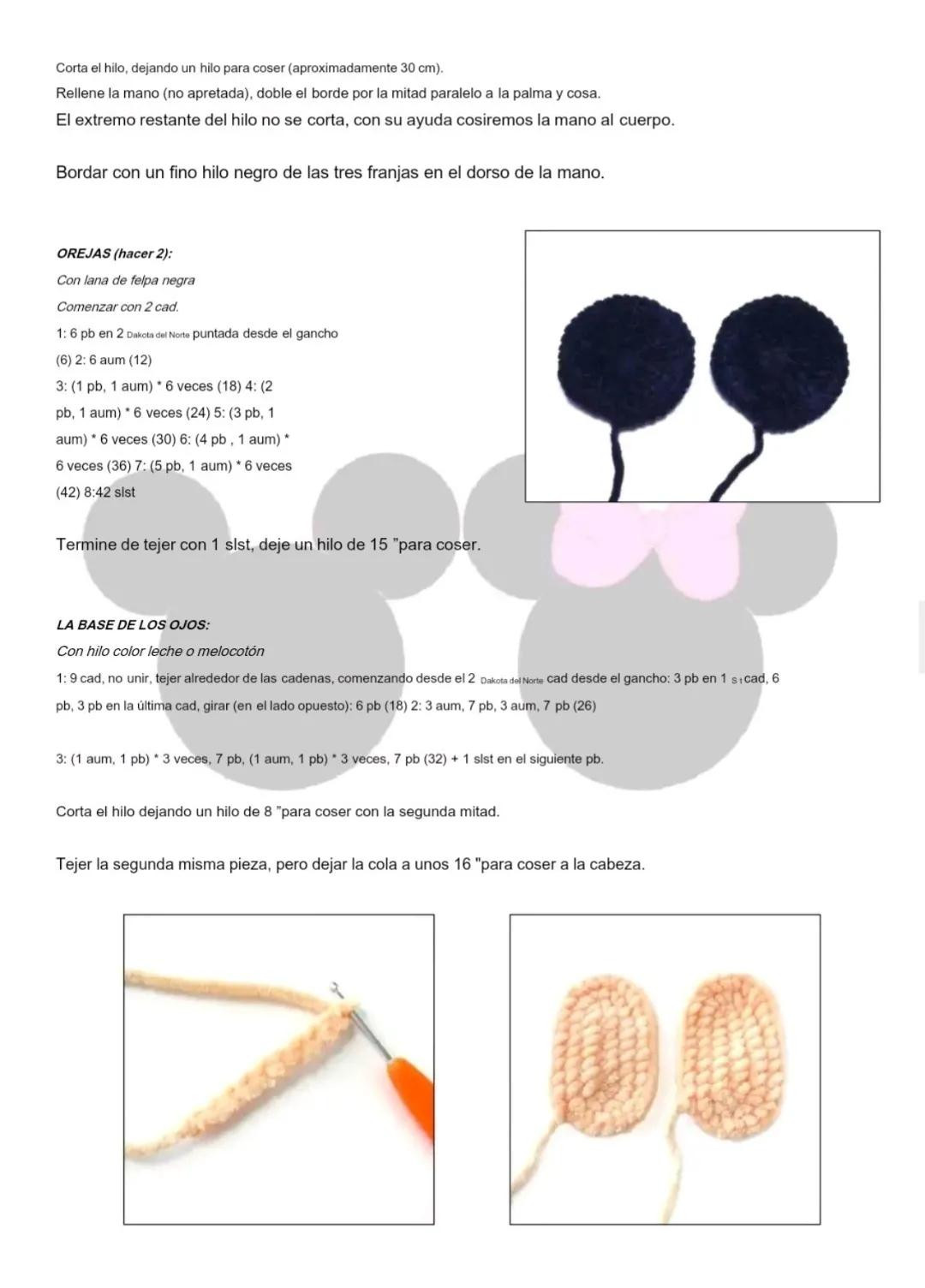 Patrón de ganchillo Amigurumi Mickey Mouse con instrucciones paso a paso