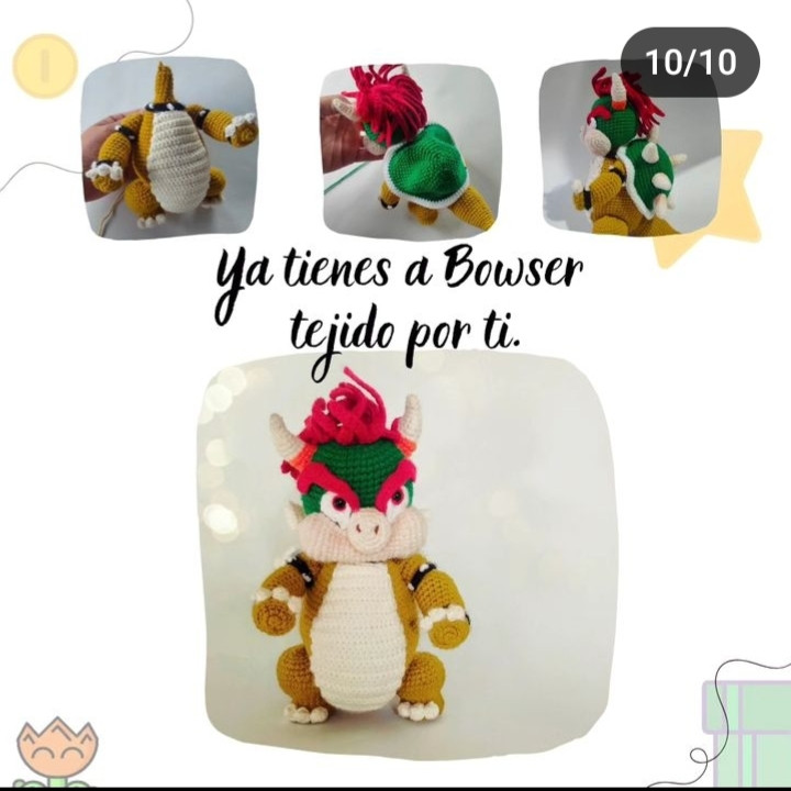 Patrón de ganchillo Bowser: Amigurumi completo paso a paso