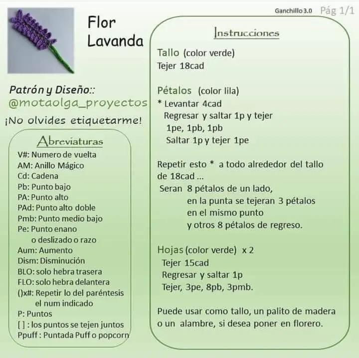 Patrón de ganchillo Flor Lavanda