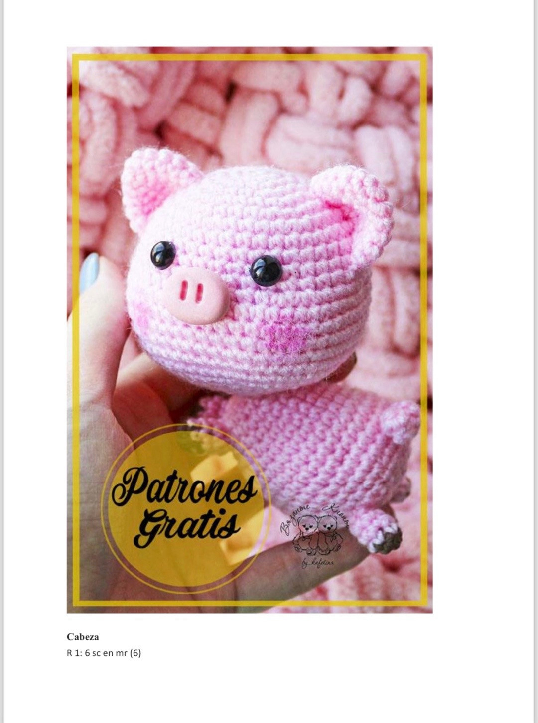 Patrón de ganchillo gratis para cerdito amigurumi rosa con instrucciones paso a paso