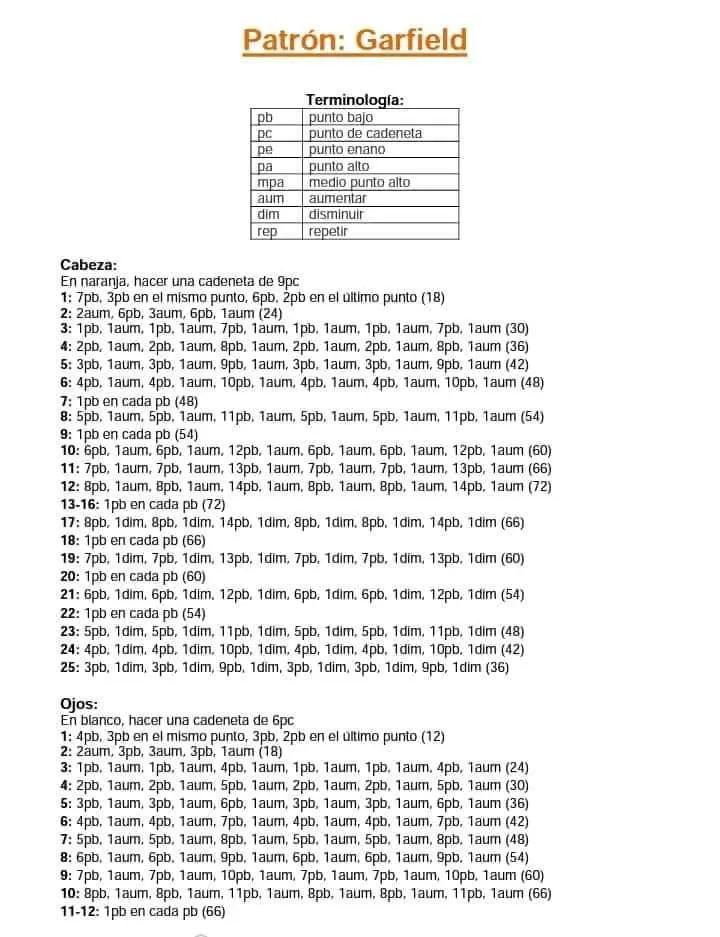 Patrón de Ganchillo Gratuito: Garfield el Gato Naranja con Vetas Negras