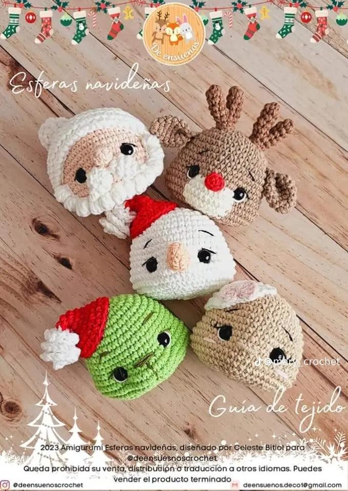 Patrón de ganchillo gratuito para esferas navideñas amigurumi