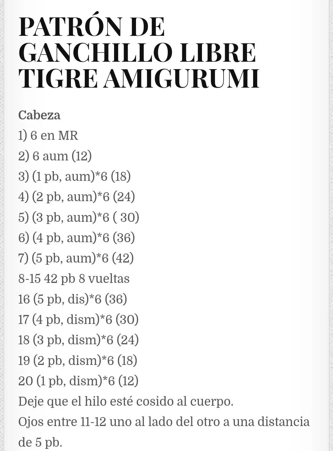 Patrón de Ganchillo Libre Tigre Amigurumi: Guía paso a paso para tejer un adorable tigre naranja con rayas negras