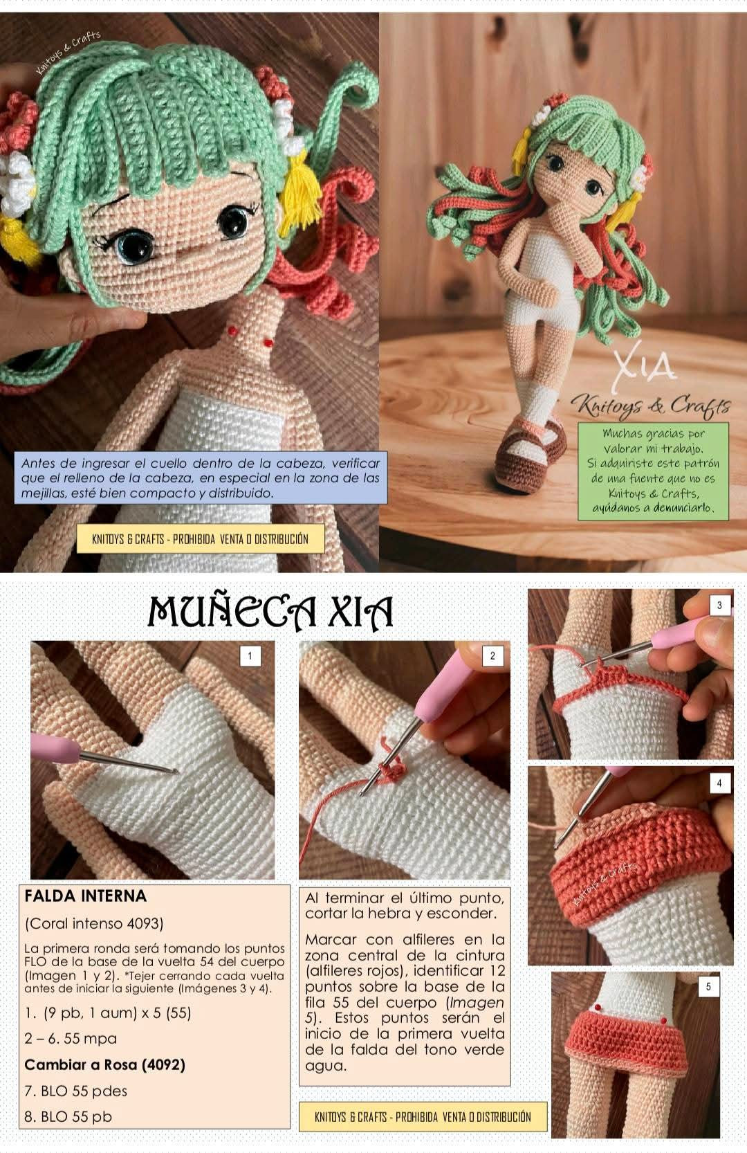 Patrón de Ganchillo Muñeca Amigurumi Xia con Dragón