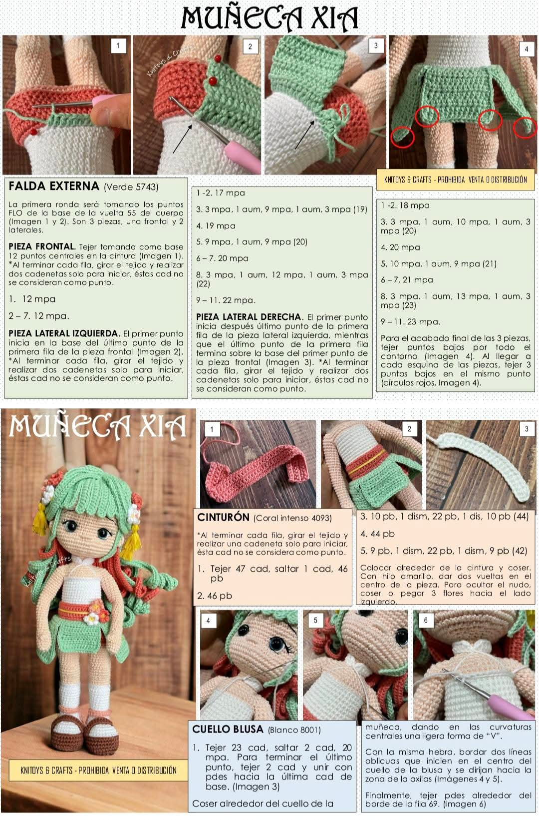 Patrón de Ganchillo Muñeca Amigurumi Xia con Dragón