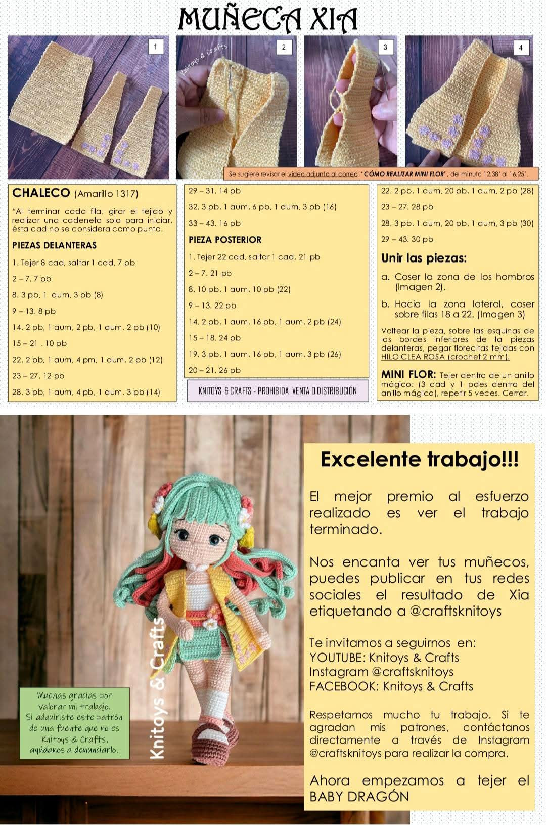 Patrón de Ganchillo Muñeca Amigurumi Xia con Dragón