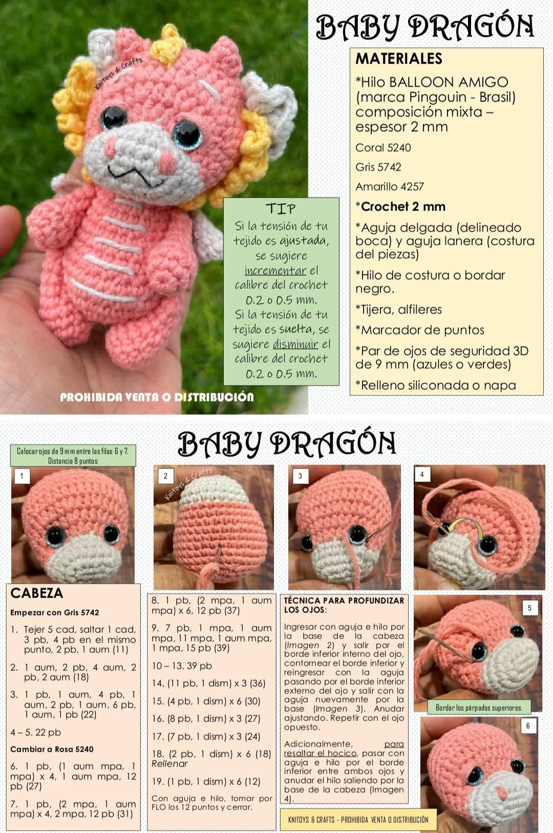 Patrón de Ganchillo Muñeca Amigurumi Xia con Dragón