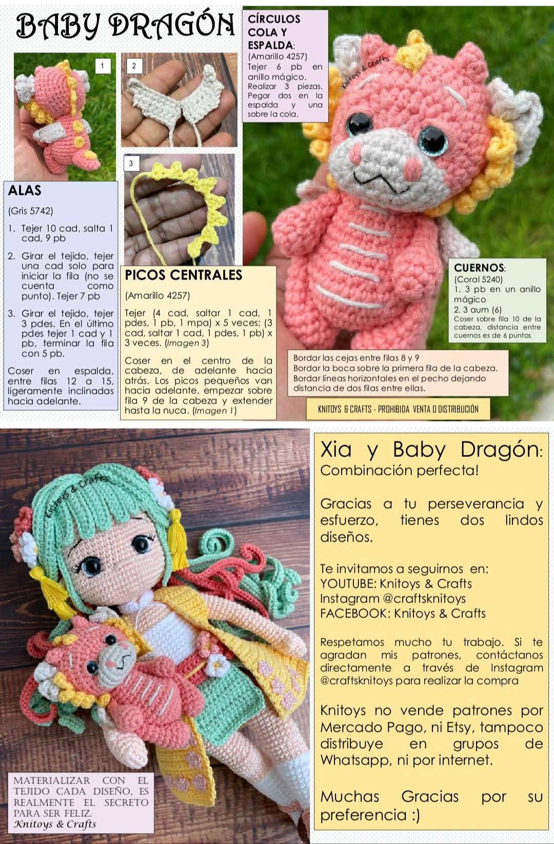 Patrón de Ganchillo Muñeca Amigurumi Xia con Dragón