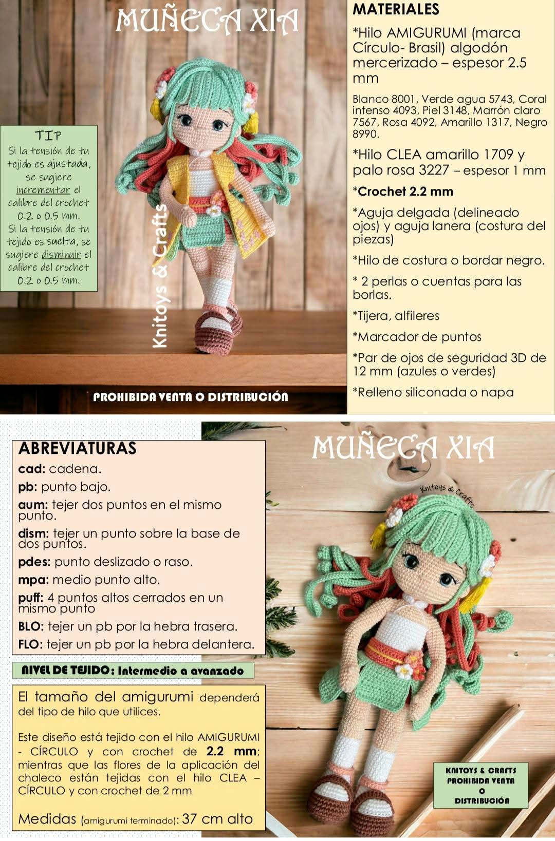 Patrón de Ganchillo Muñeca Amigurumi Xia con Dragón
