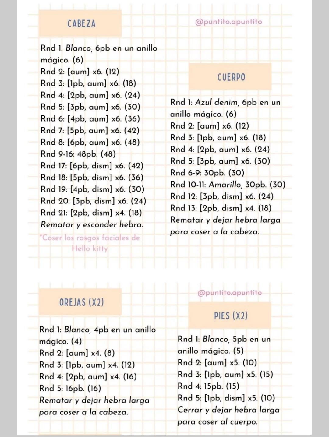 Patrón de Ganchillo para Amigurumi Hello Kitty Mini con Instrucciones Detalladas