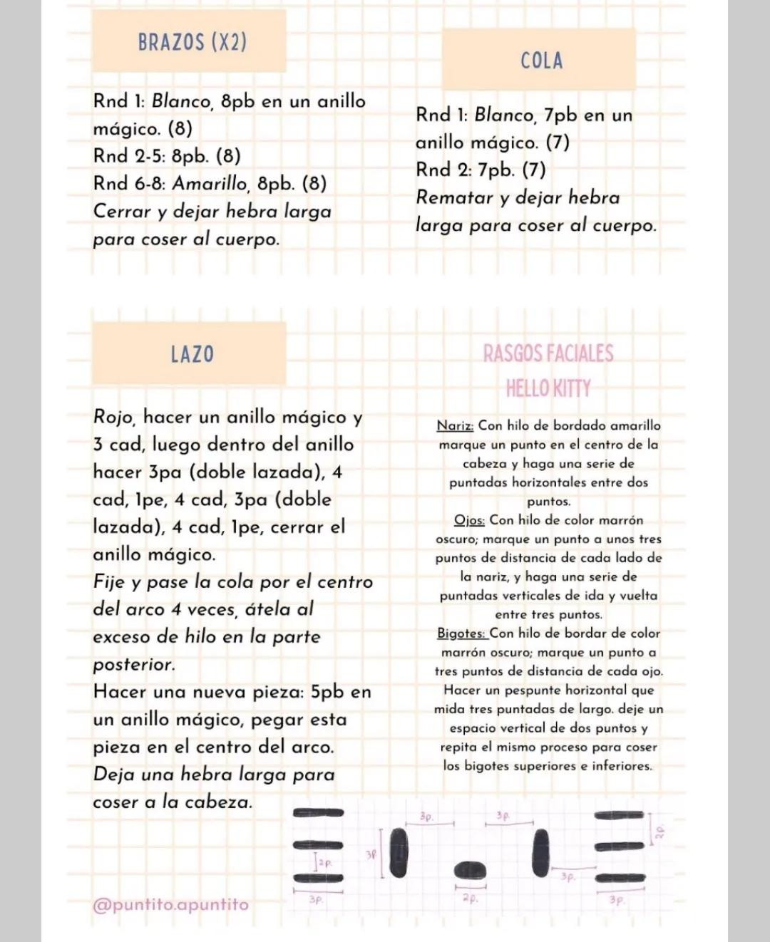 Patrón de Ganchillo para Amigurumi Hello Kitty Mini con Instrucciones Detalladas