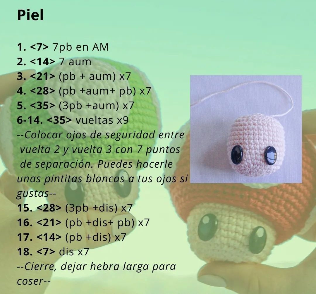 Patrón de ganchillo para amigurumi hongo Mario Bros