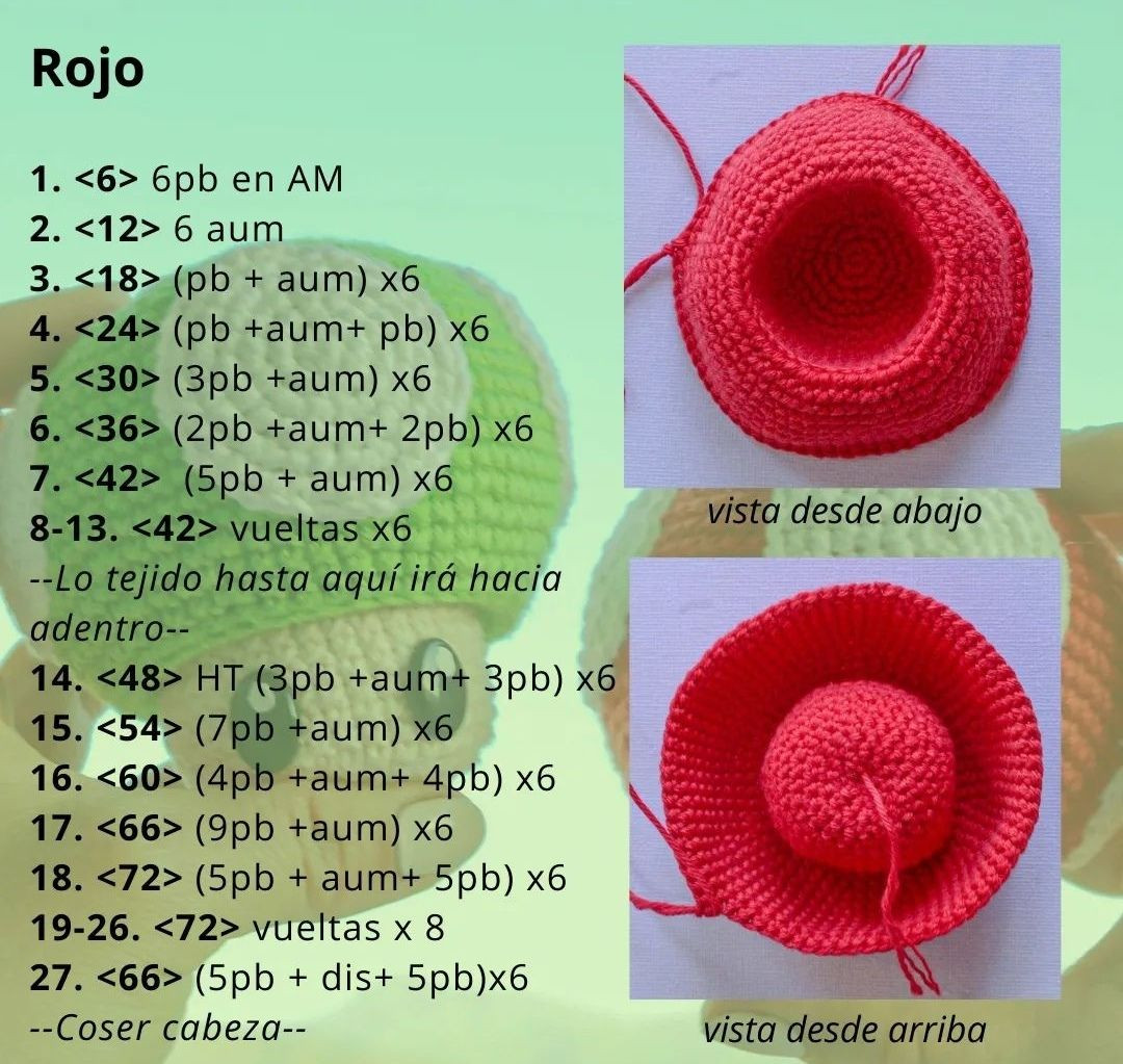 Patrón de ganchillo para amigurumi hongo Mario Bros