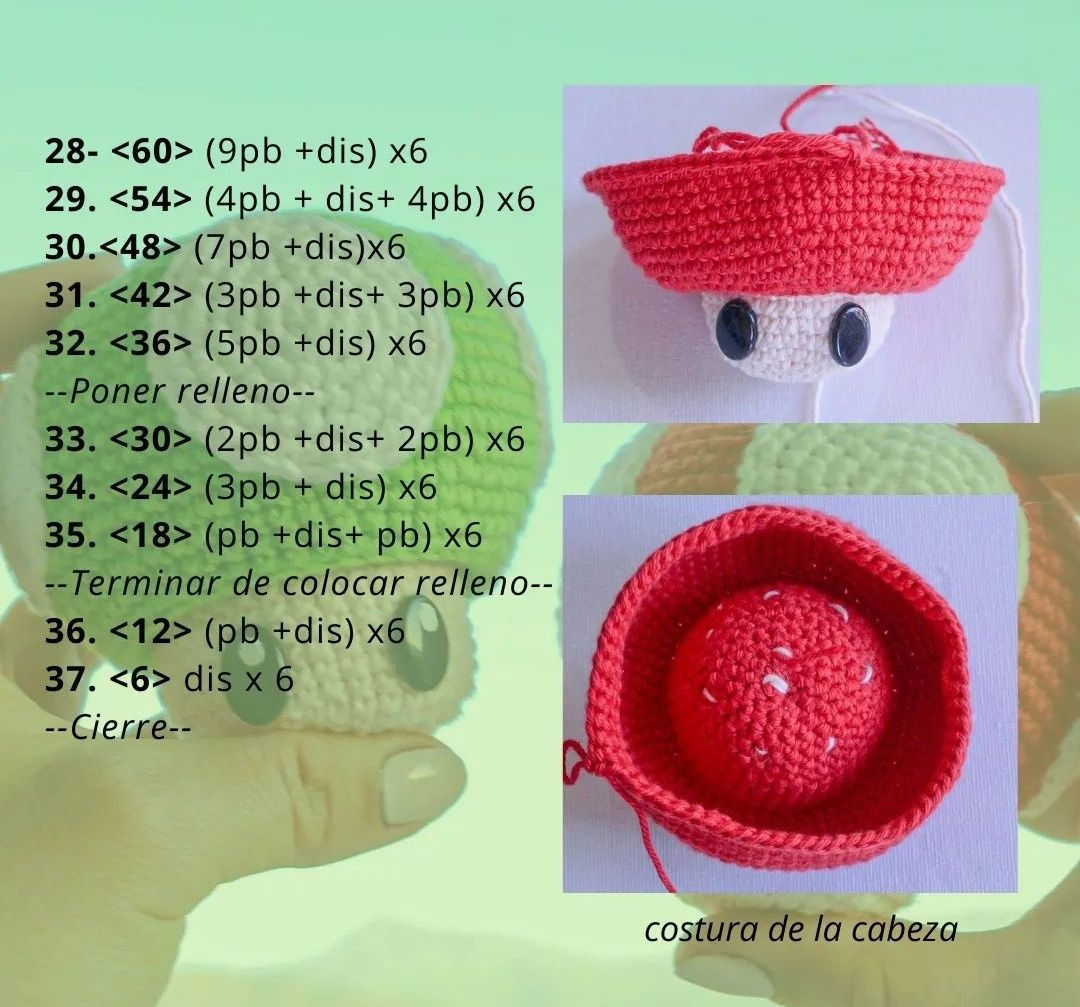 Patrón de ganchillo para amigurumi hongo Mario Bros