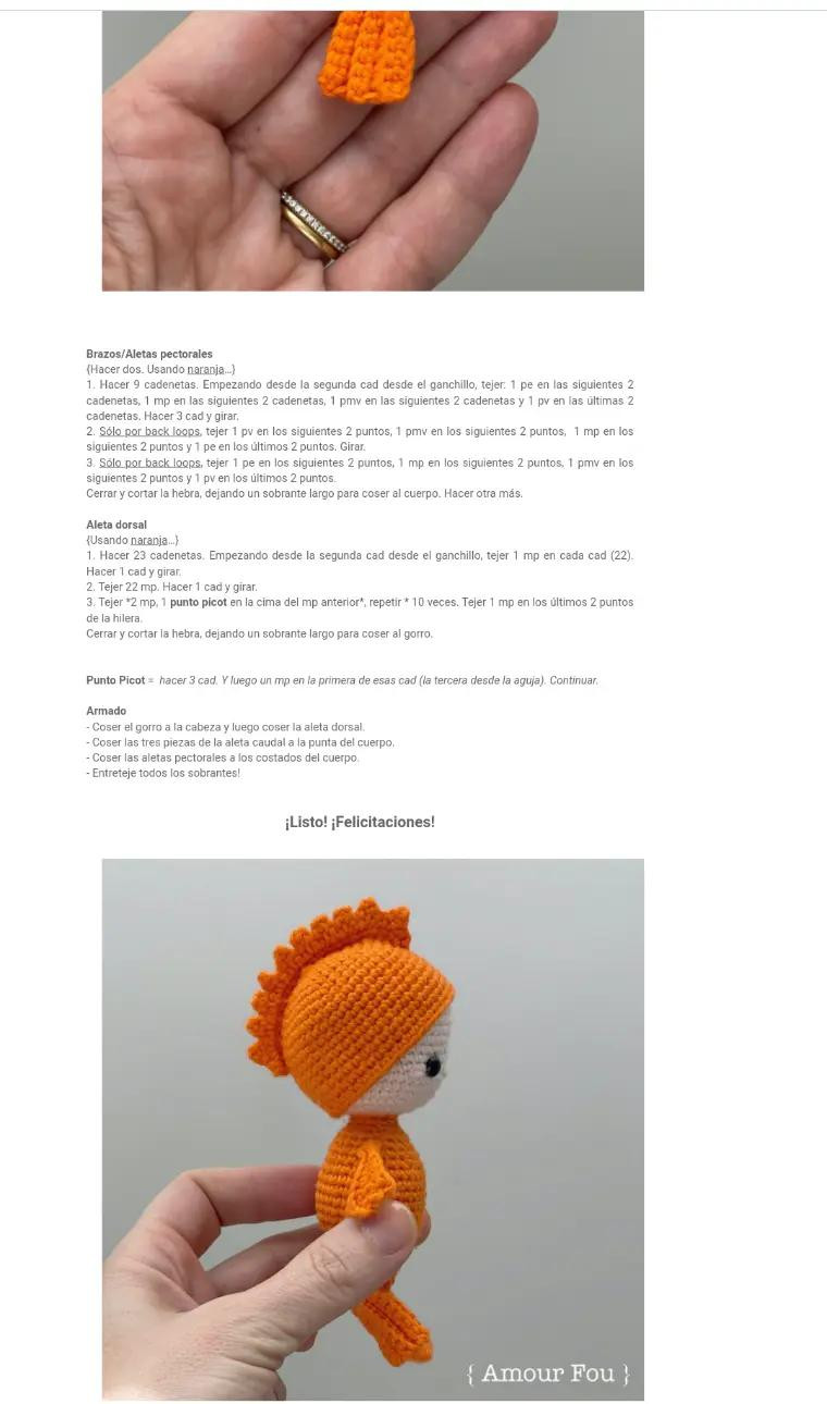 Patrón de ganchillo para Amigurumi: Ted, el pez dorado naranja con instrucciones detalladas