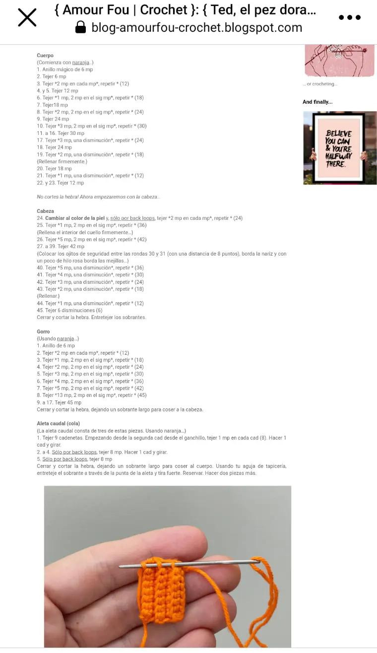Patrón de ganchillo para Amigurumi: Ted, el pez dorado naranja con instrucciones detalladas