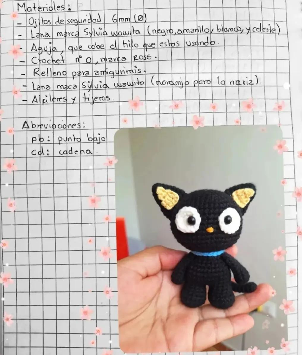 Patrón de ganchillo para Choco Cat: Amigurumi gato negro con orejas amarillas