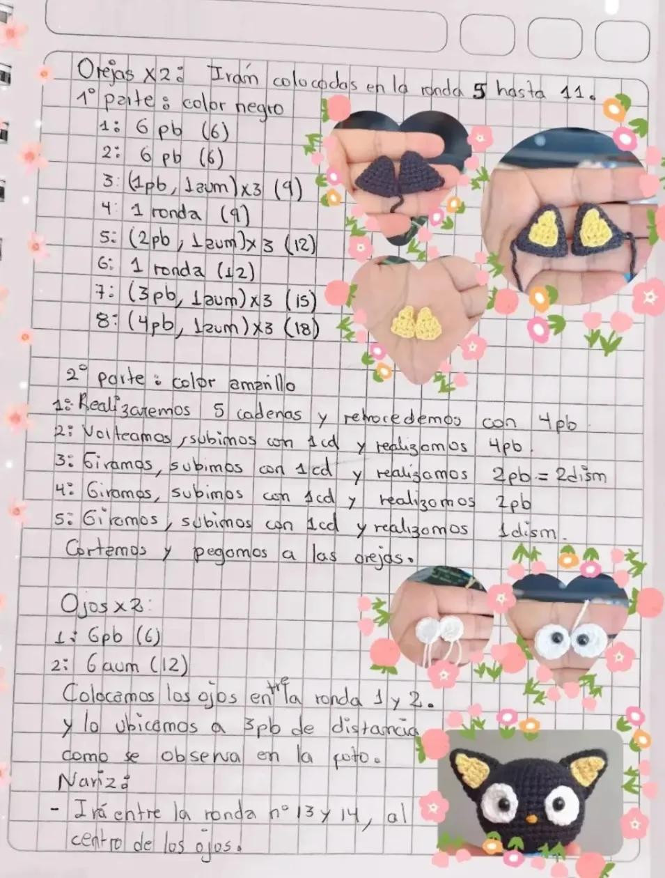 Patrón de ganchillo para Choco Cat: Amigurumi gato negro con orejas amarillas