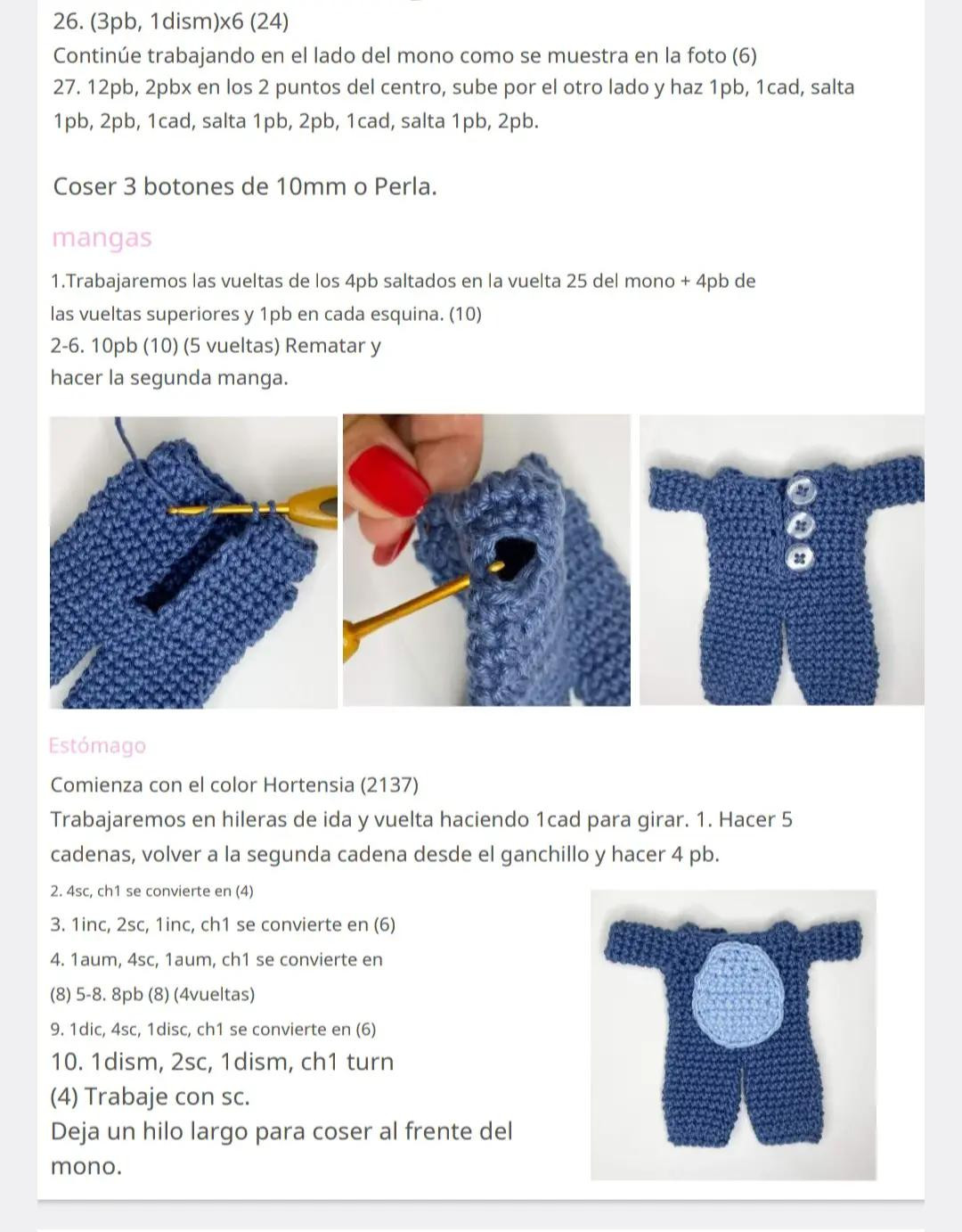 Patrón de ganchillo para muñeca amigurumi con disfraz de Stitch, incluyendo lista de materiales y diagramas paso a paso