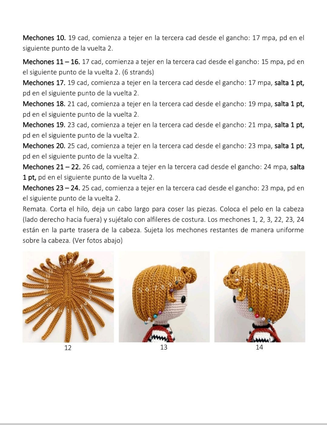 Patrón de ganchillo para muñeca amigurumi Nikki con orejas de ratón y overol rojo