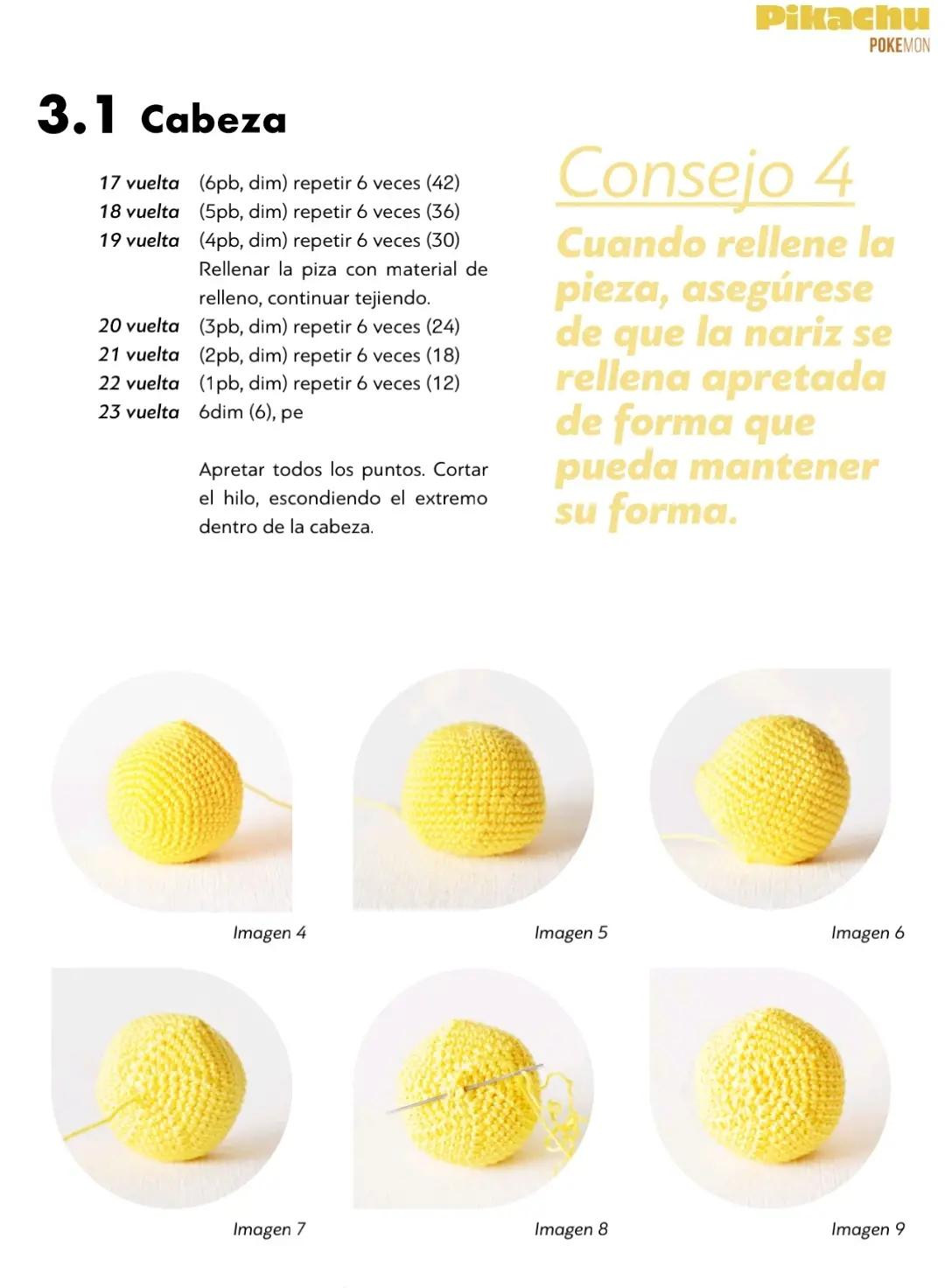 Patrón de ganchillo para Pikachu amarillo de Pokémon